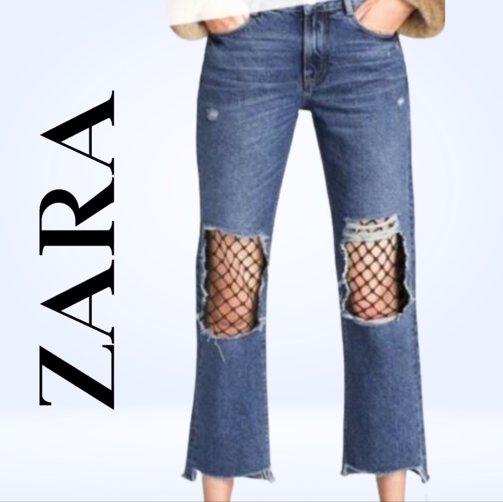 Zara Women's Blue Distressed Jeans